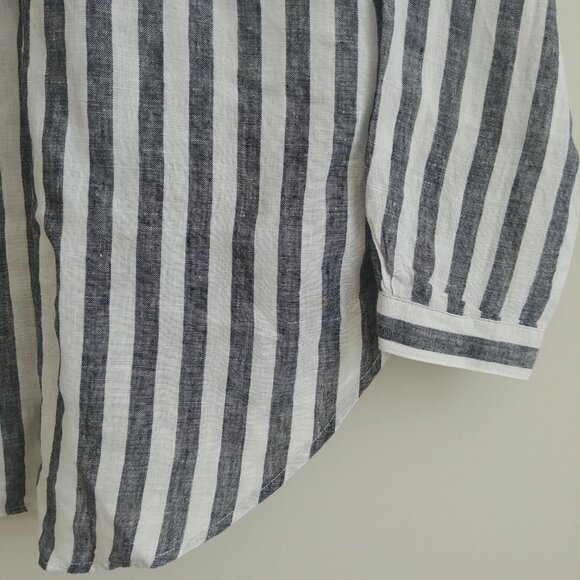 Lord + Taylor 100% linen striped button down shirt white blue grey Small - Picture 6 of 16